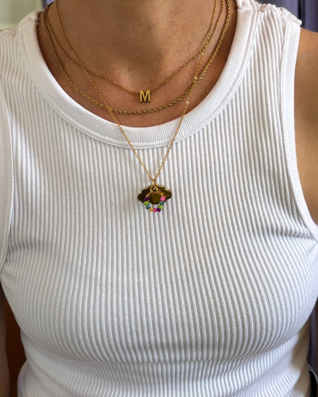Cadena "Alianza" Stainless Steel - Arcoiris con beads de colores