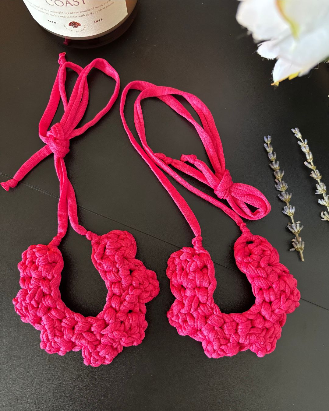 Collar Tejido Flor - Color Rosa Fuschia