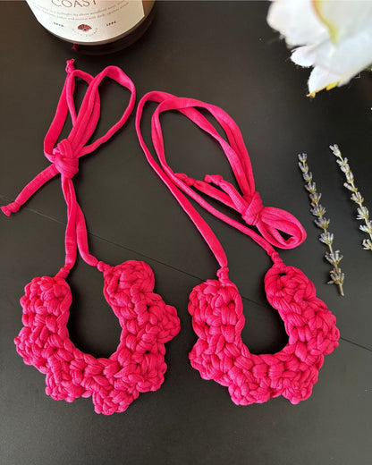 Collar Tejido Flor - Color Rosa Fuschia