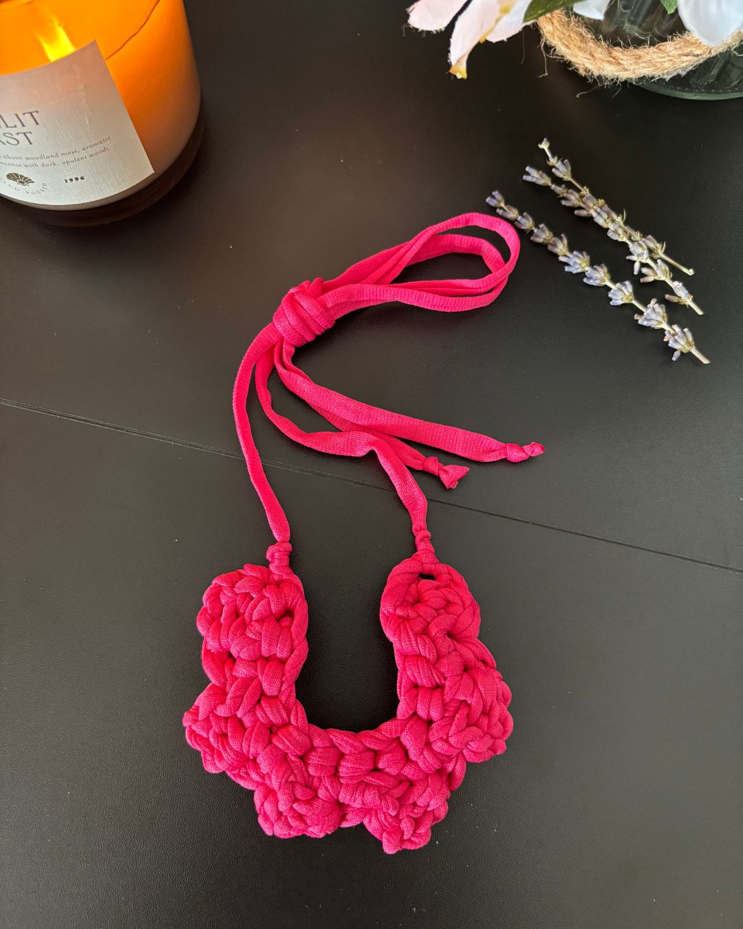 Collar Tejido Flor - Color Rosa Fuschia
