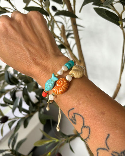 Pulseras de Verano En Hilo - Pez, Piedras Turquesa & Perlas Freshwater