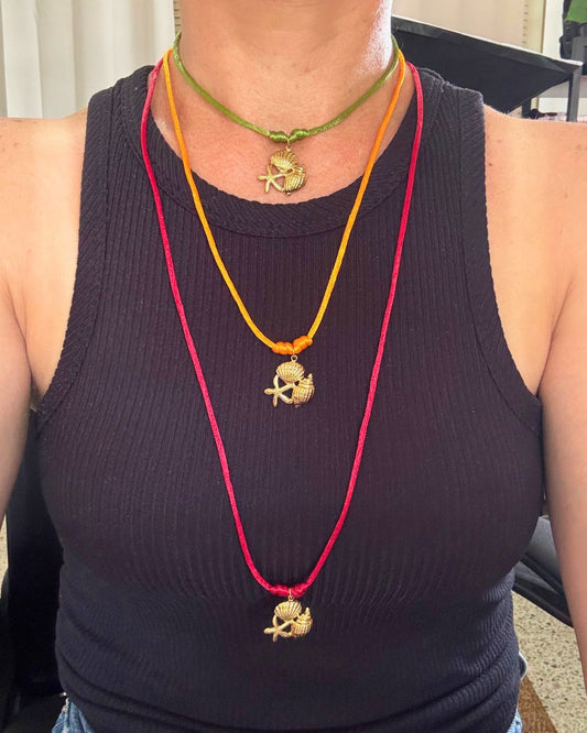 Collar de Hilo Ajustable - Charm Stainless Steel Caracoles y Estrella de Mar