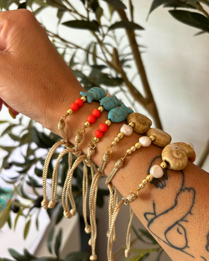 Pulseras de Verano En Hilo - Pez, Piedras Turquesa & Perlas Freshwater