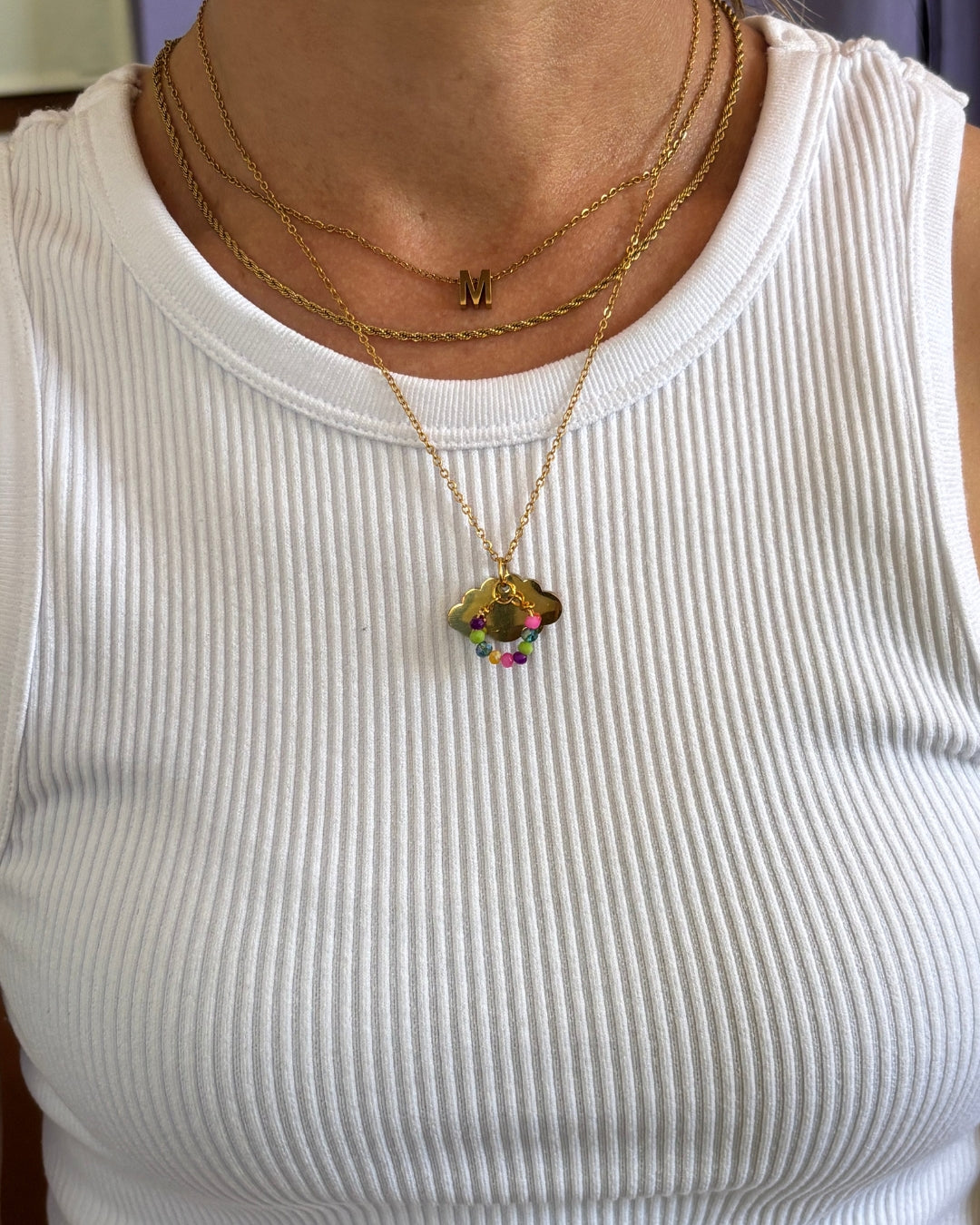 Cadena "Alianza" Stainless Steel - Arcoiris con beads de colores