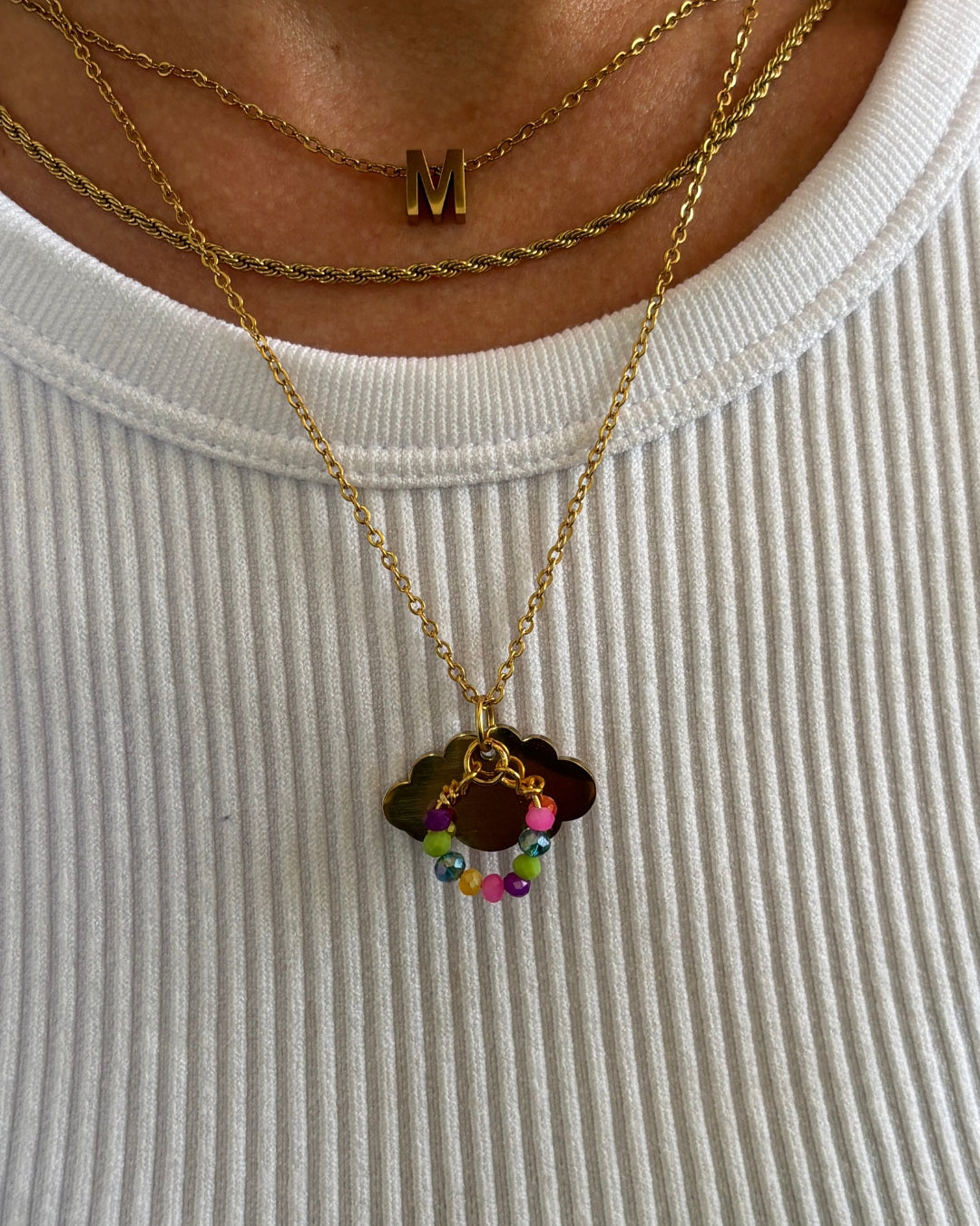 Cadena "Alianza" Stainless Steel - Arcoiris con beads de colores