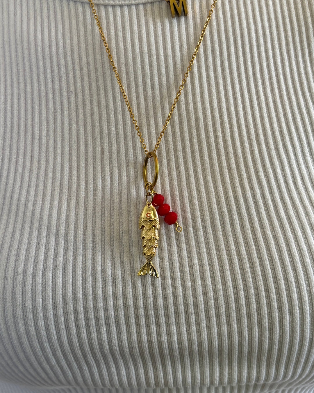 Cadena "Sígueme" Charm de Pez y Beads de Cristal