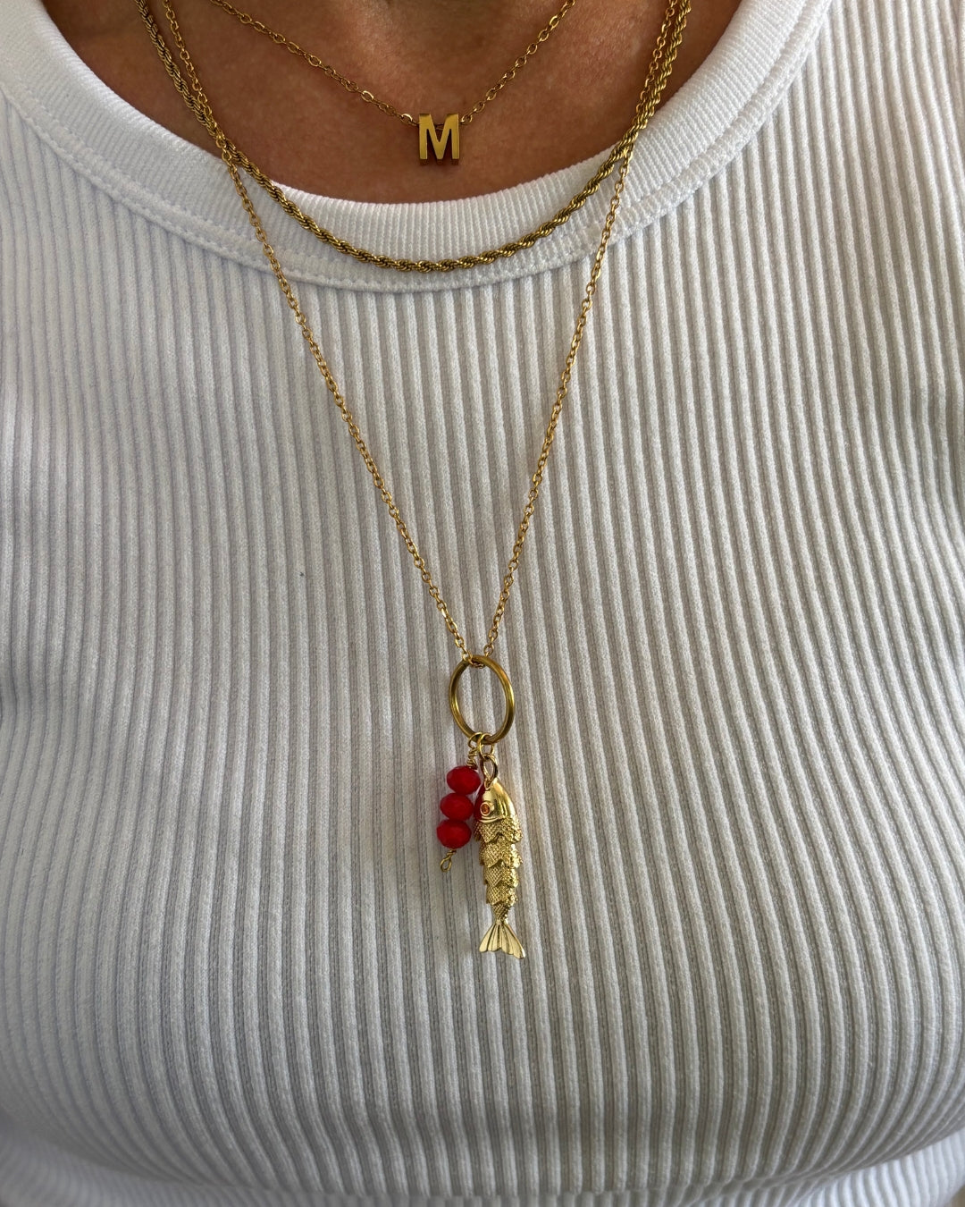 Cadena "Sígueme" Charm de Pez y Beads de Cristal